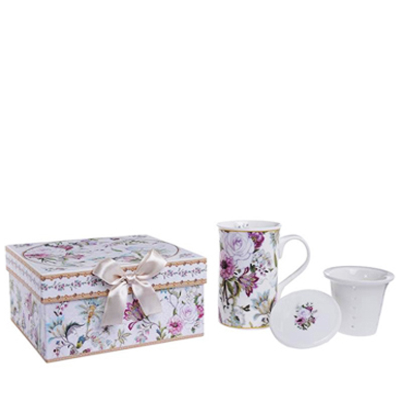 3609520070 ŠOLJA OD PORCELANA SA POKLOPCEM I FILTEROM U POKLON KUTIJI 11*7*10cm