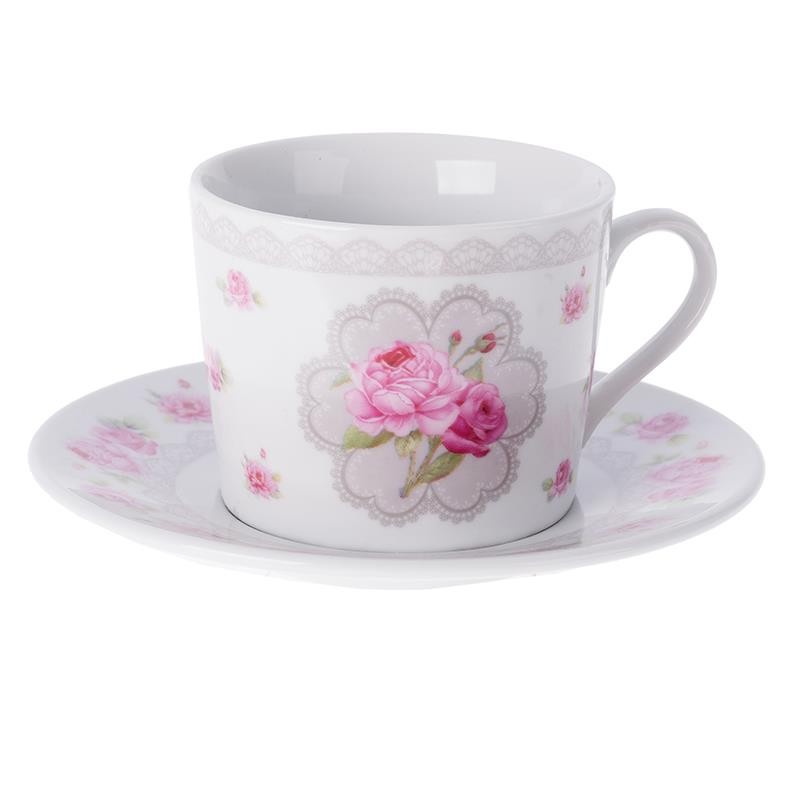 3609190061 ŠOLJE PORCELANSKE BELE SA ROZE RUŽAMA S/6 220CC