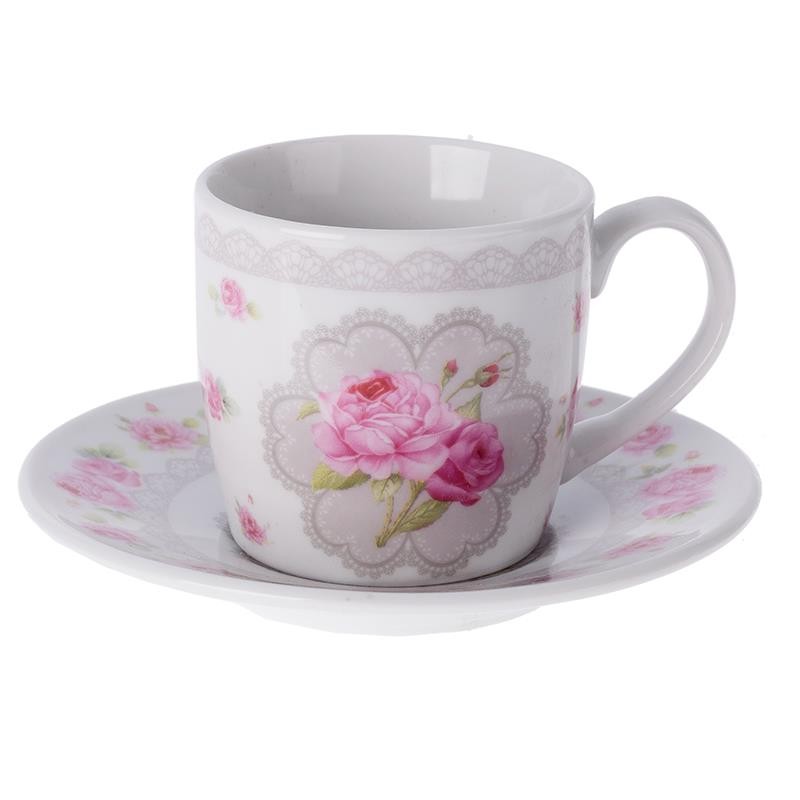 3609190060 ŠOLJE PORCELANSKE BELE SA ROZE RUŽICAMA S/6 110CC