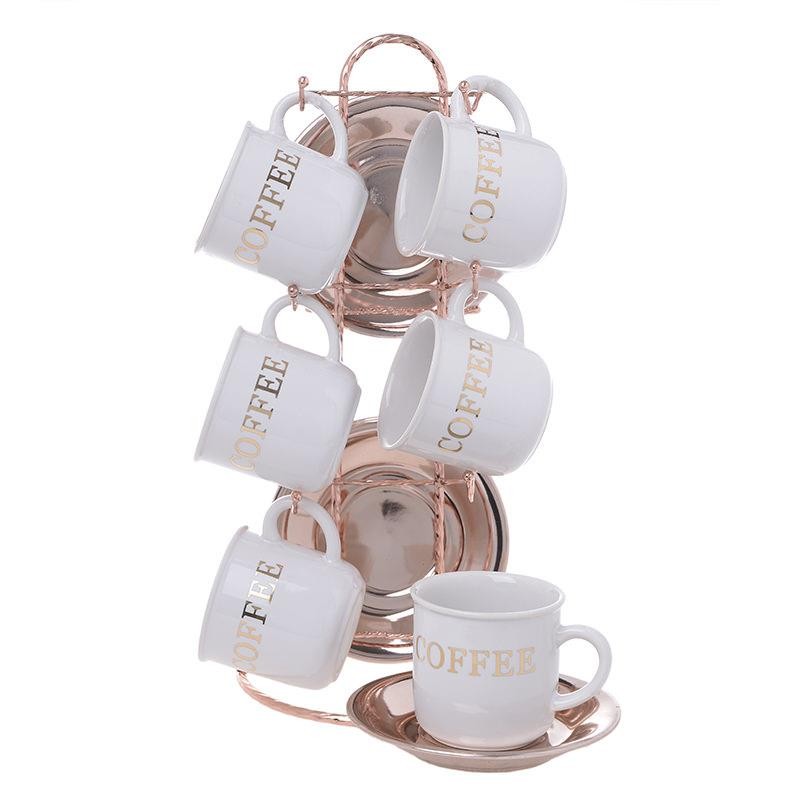 3609310104 ŠOLJE ZA KAFU OD PORCELANA BELE NA METALNOM STALKU S/6