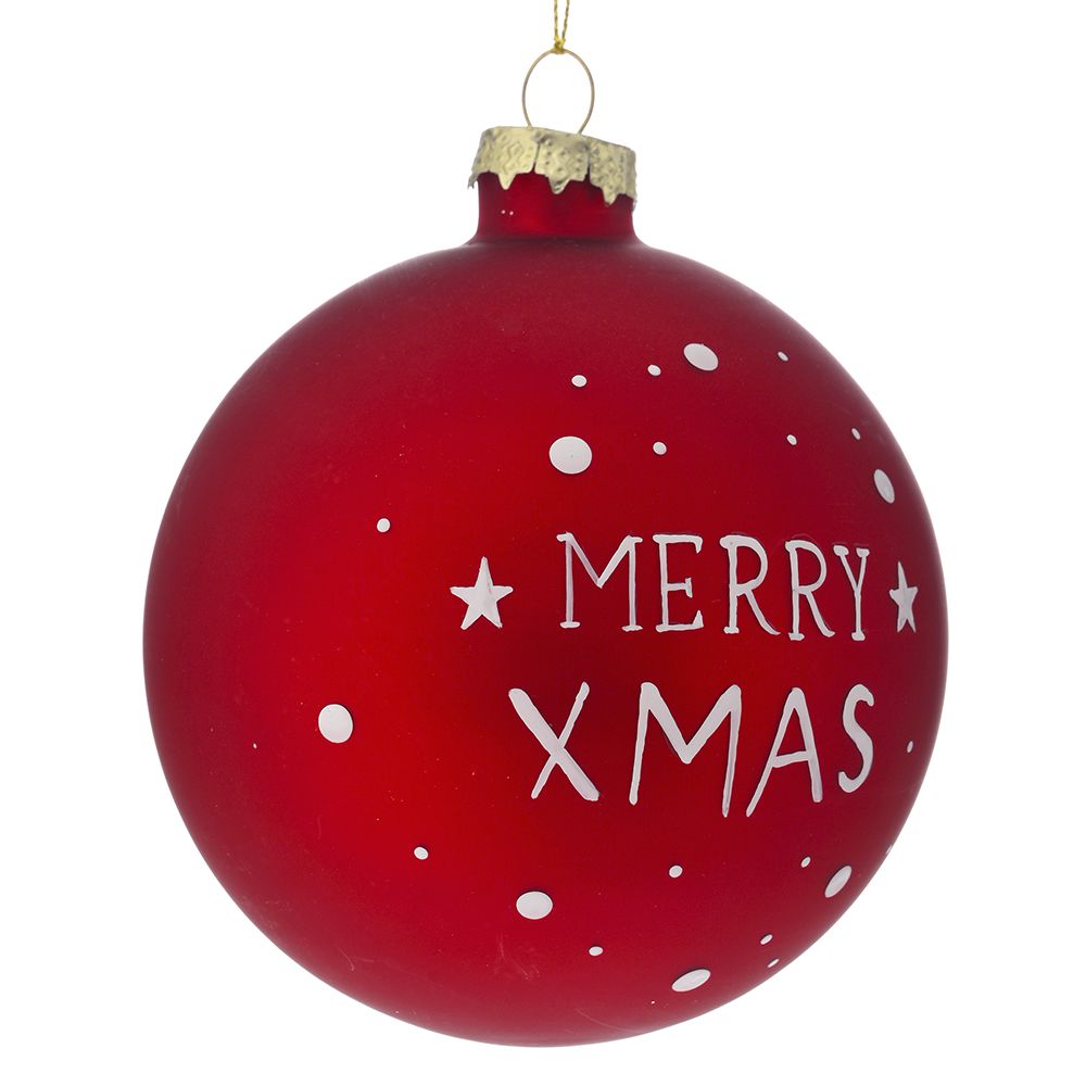 STAKLENA KUGLA 10 CM S/4  CRVENA MERRY CHRISTMAS