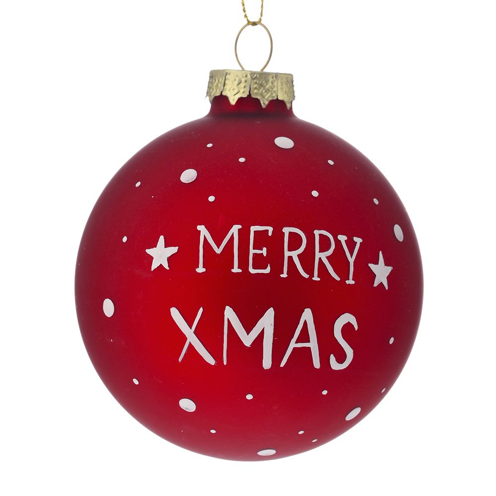 STAKLENA KUGLA 8 CM S/6  CRVENA MERRY CHRISTMAS