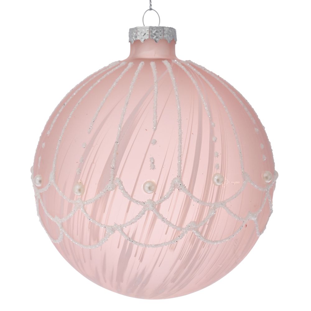 78752 STAKLENA KUGLA BABY ROZE SA PERLAMA I ŠTRASOM 10 CM SET/4