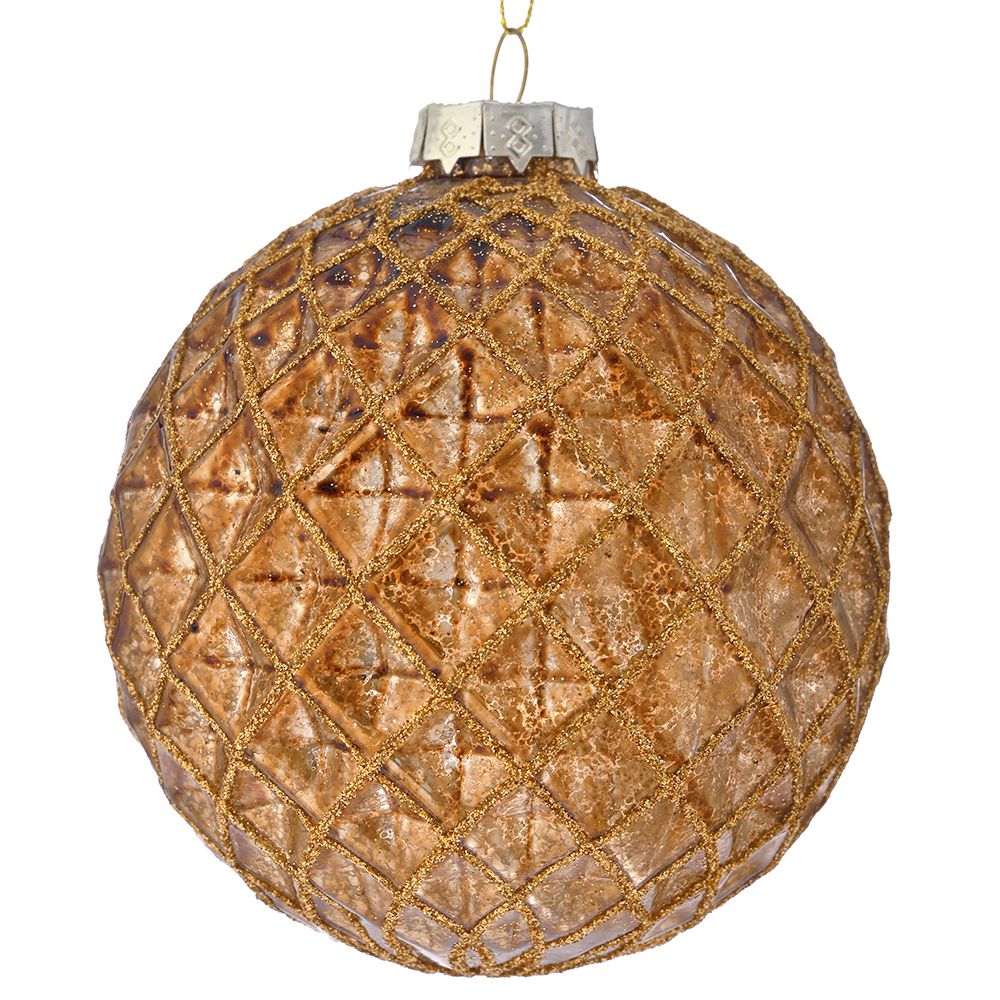 STAKLENA KUGLA BRAON SA ORNAMENTIMA 10 CM SET/4