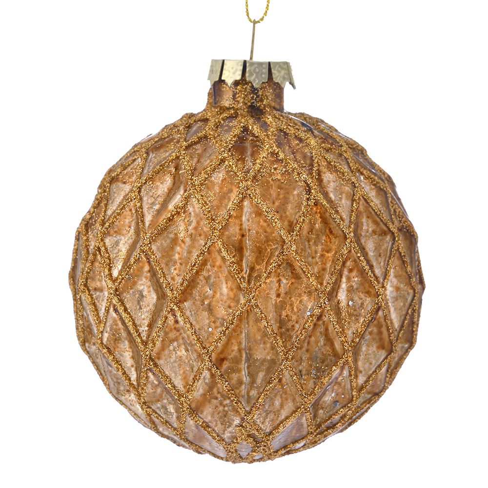 STAKLENA KUGLA BRAON SA ORNAMENTIMA 10 CM SET/6