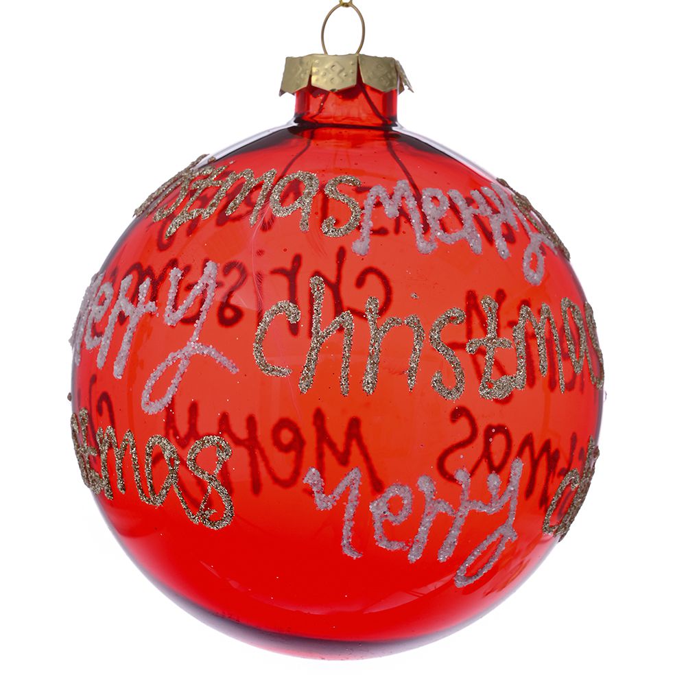 78740 STAKLENA KUGLA CRVENA MERRY CHRISTMAS SA ŠTRASOM 10 CM SET/4