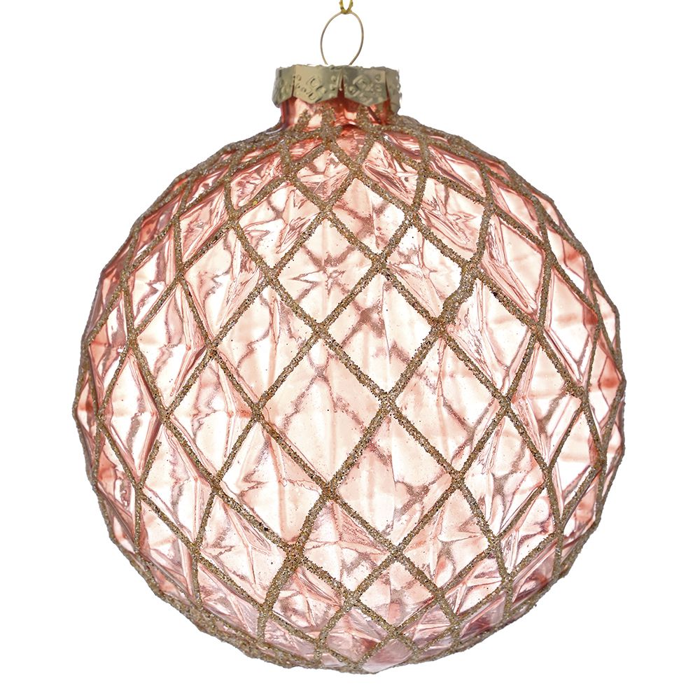 STAKLENA KUGLA ROZE SA ORNAMENTIMA 10 CM S/4