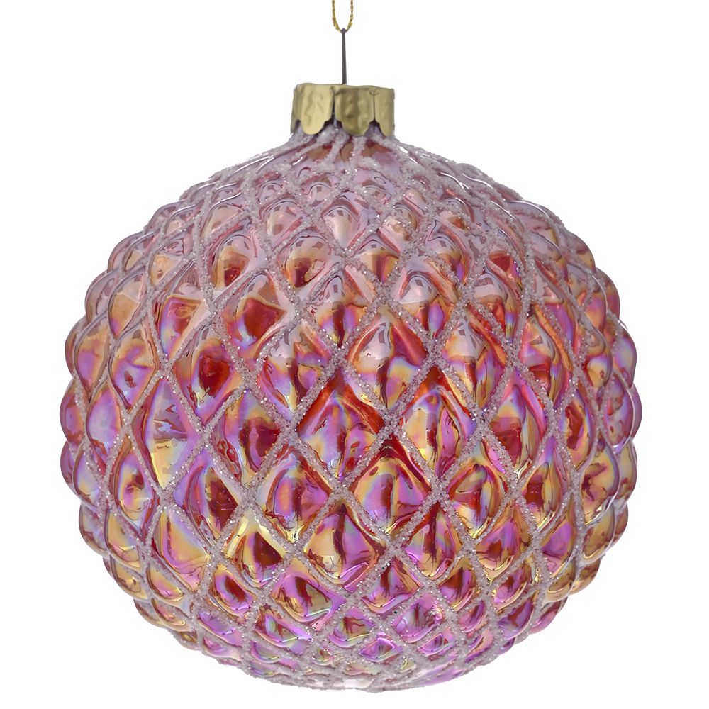 STAKLENA KUGLA ROZE SA ORNAMENTIMA 10 CM S/4