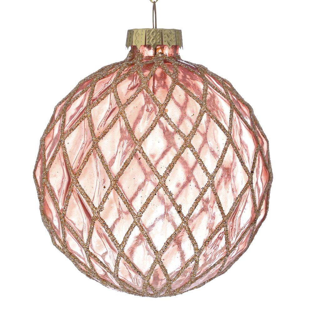 STAKLENA KUGLA ROZE SA ORNAMENTIMA 8 CM S/6