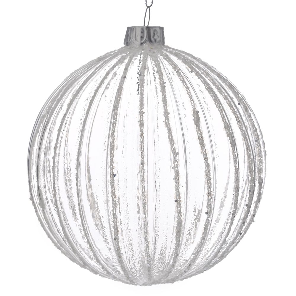 STAKLENA KUGLA SA ORNAMENTIMA 10 CM S/4  BELA