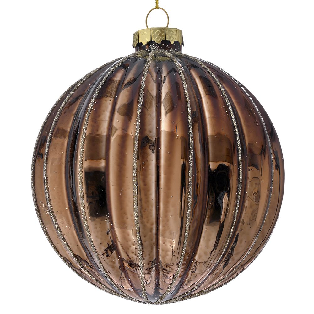 STAKLENA KUGLA SA ORNAMENTIMA 10 CM S/4  BRAON
