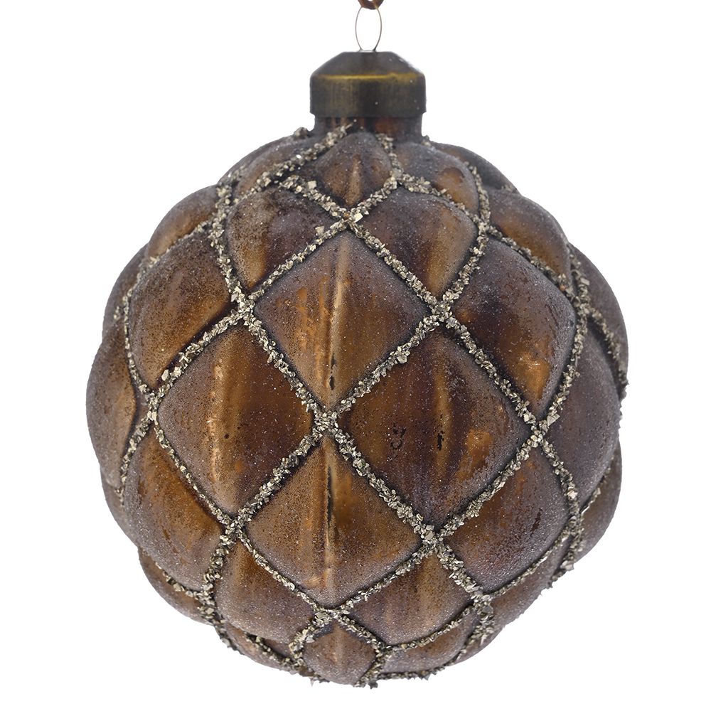STAKLENA KUGLA SA ORNAMENTIMA 10 CM S/4  BRAON