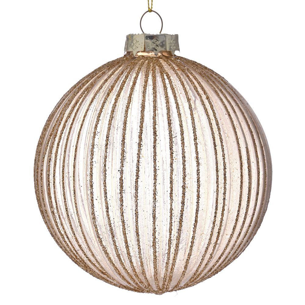 STAKLENA KUGLA SA ORNAMENTIMA 10 CM S/4 ŠAMPANJ