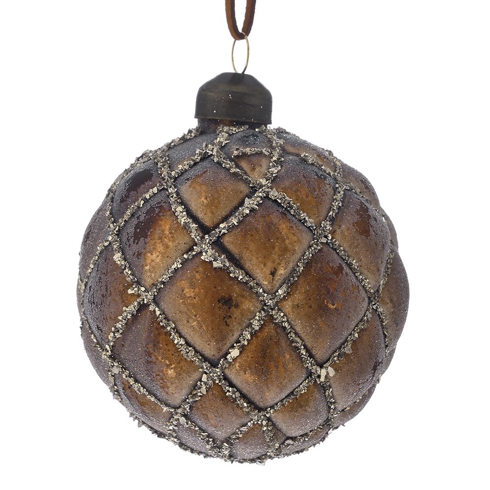 STAKLENA KUGLA SA ORNAMENTIMA 8 CM S/6 BRAON