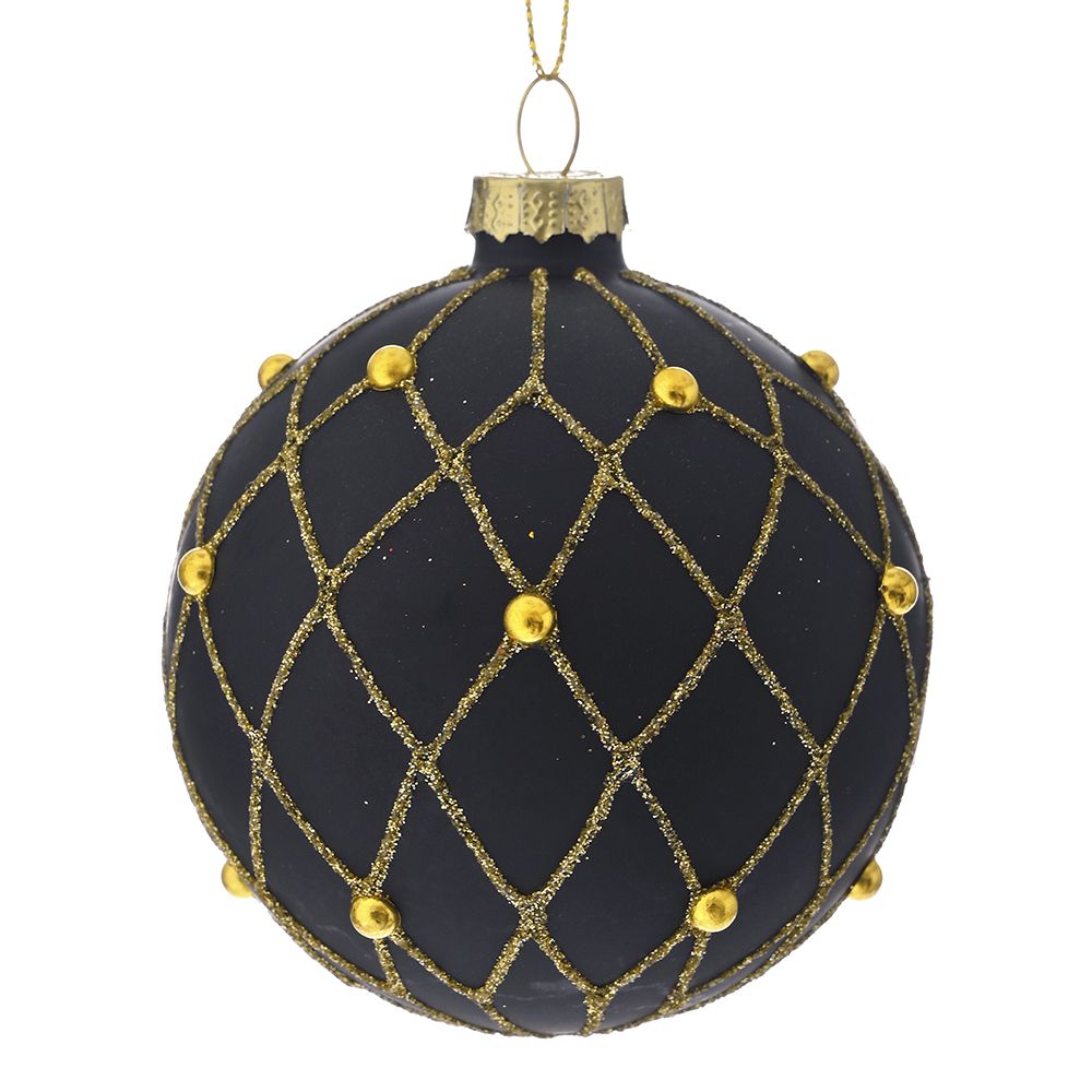 STAKLENA KUGLA SA ORNAMENTIMA 8 CM S/6 CRNO ZLATNA