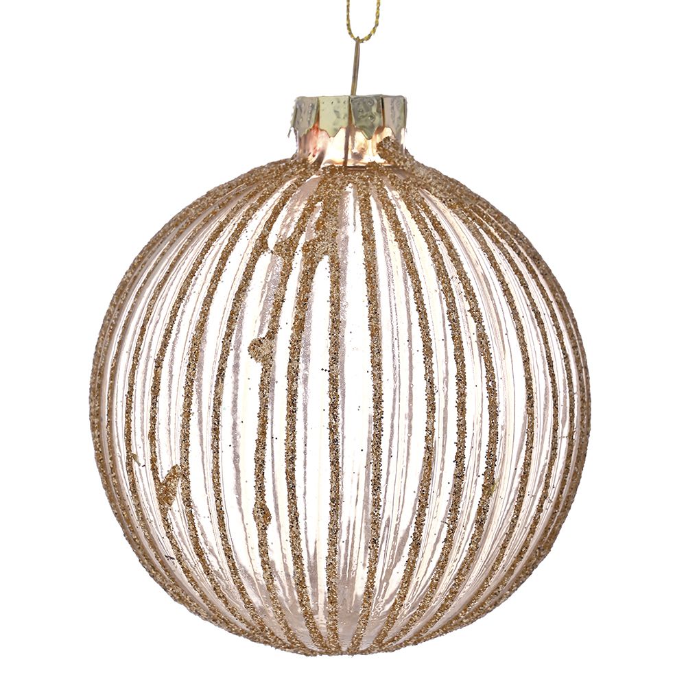 STAKLENA KUGLA SA ORNAMENTIMA 8 CM S/6 ŠAMPANJ