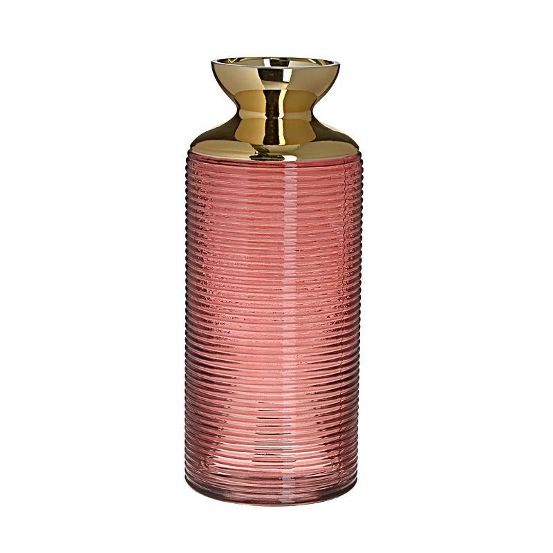 3706700009 STAKLENA VAZA ROZE ZLATNA 12*30cm
