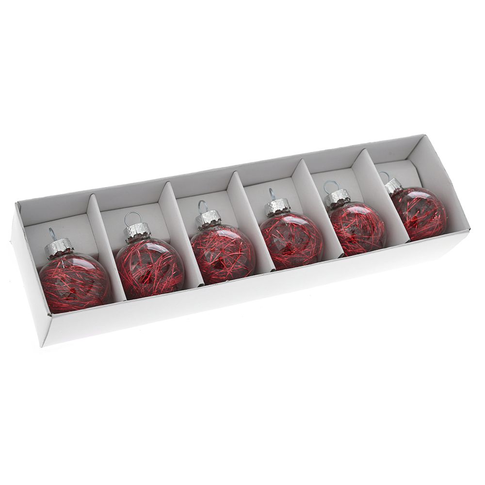 78781 STAKLENE MINI KUGLICE PROVIDNE SA CRVENIM IGLICAMA 4 CM SET/6