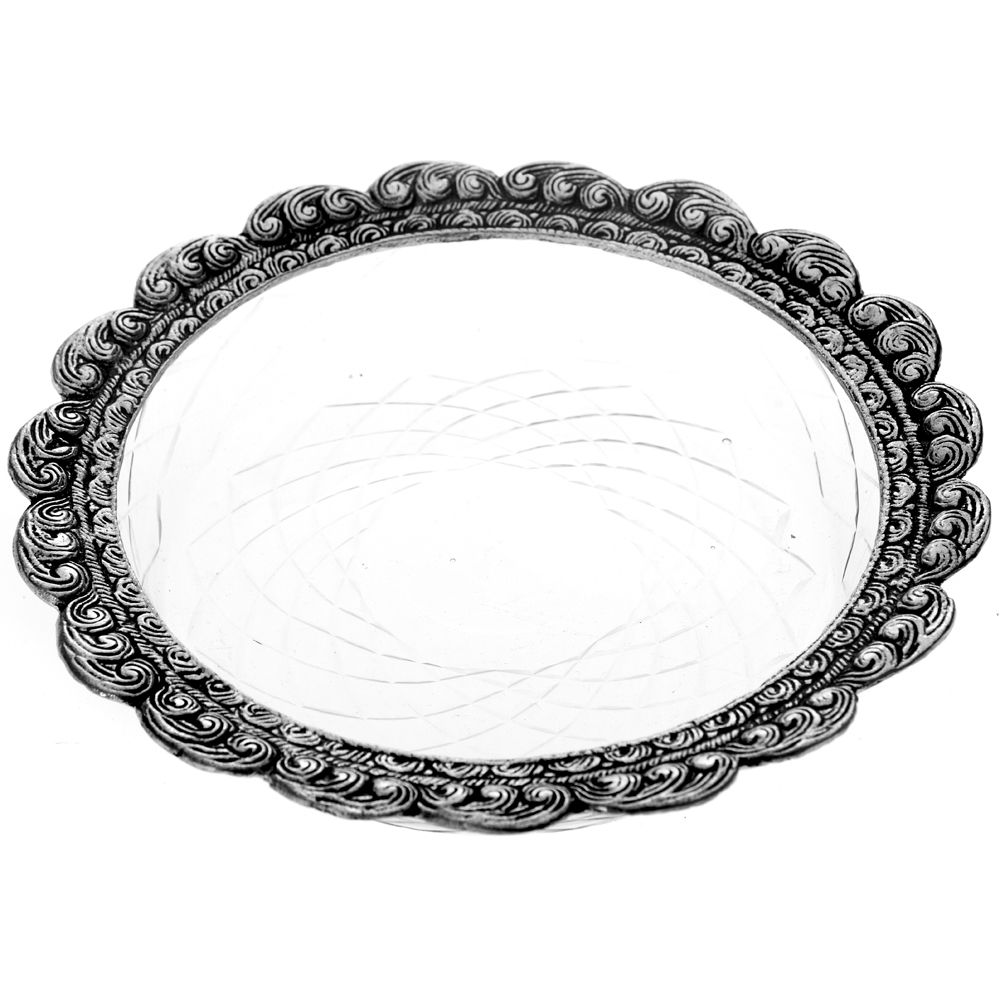 64067 STAKLENI POSLUŽAVNIK OIVIČEN METALOM 20cm