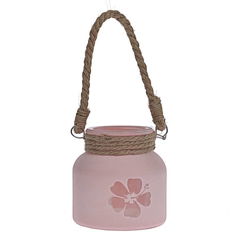 3701040689 STAKLENI SVEĆNJAK ROZE 12*12*12cm