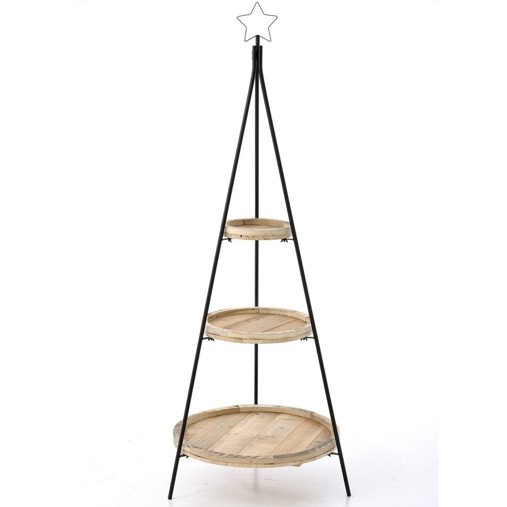 72790 STALAK METALNI U OBLIKU JELKE SA DRVENIM POLICAMA 57*158 CM