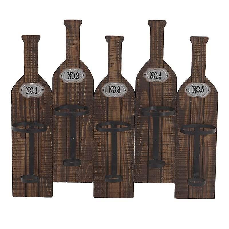 3705040046 STALAK ZA FLAŠE ZIDNI DRVO METAL U OBLIKU FLAŠE BRAON 