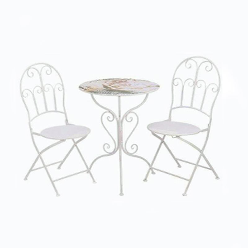 3509070047 STO METALNI SA 2 STOLICE BELI SA RUŽAMA S/3 60*60 *76cm