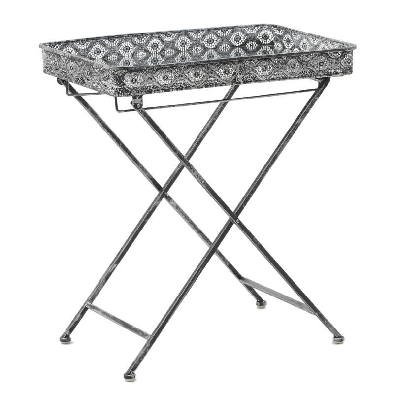 3506240010 STOČIĆ-POSLUŽAVNIK METALNI ANTIK SREBRNI SA OGLEDALOM 50*30*55cm