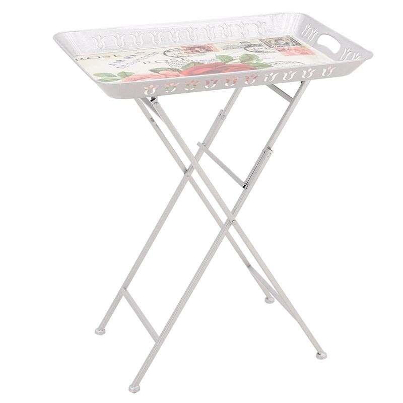 3501920001 STOČIĆ-POSLUŽAVNIK METALNI BELI DEZEN RUŽE 51*34*63cm