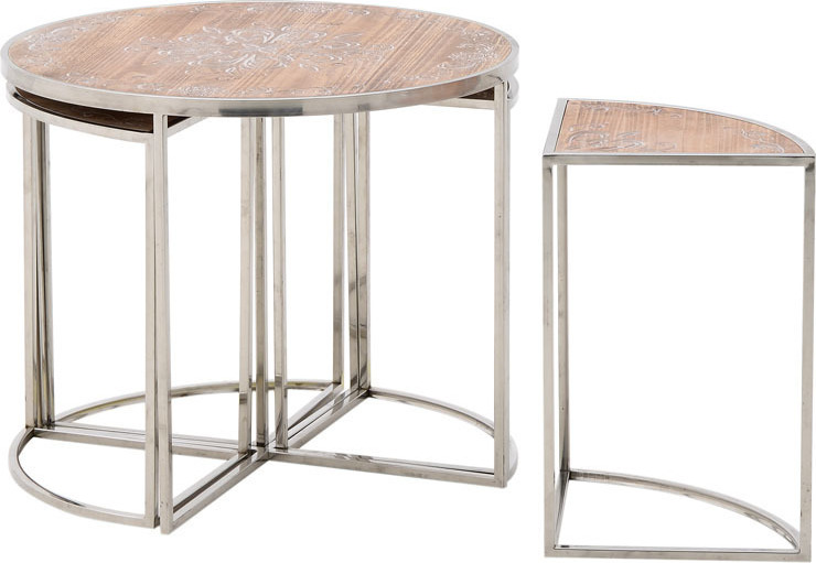 3504500010 STOČIĆ DRVO-METAL NATURAL-SREBRNI S/5 60*50cm