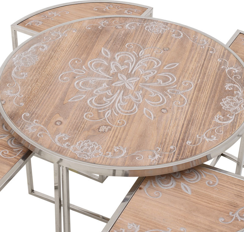 3504500010 STOČIĆ DRVO-METAL NATURAL-SREBRNI S/5 60*50cm