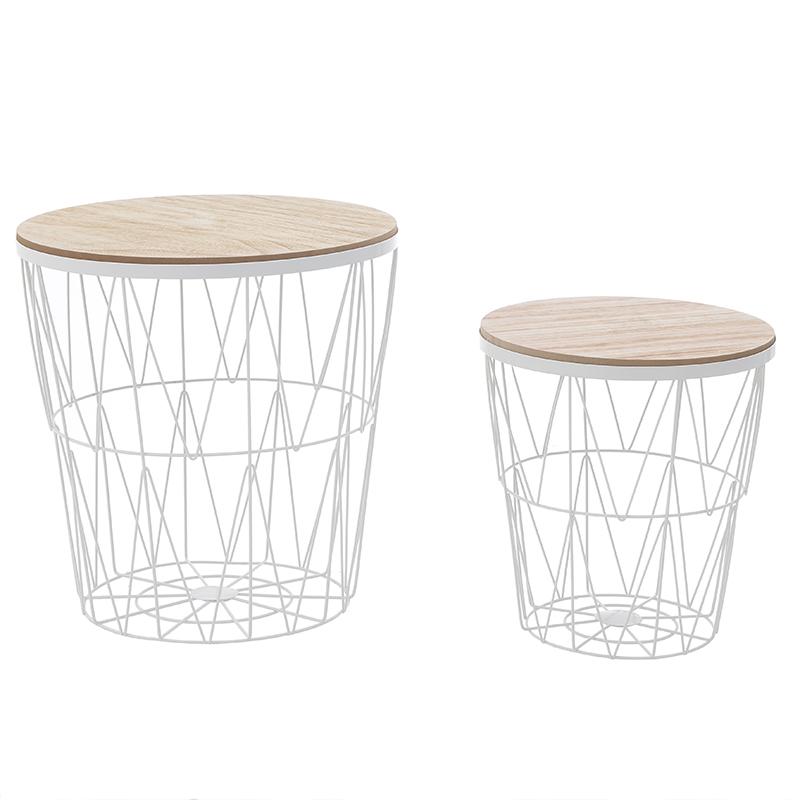 3501430002 STOČIĆ DRVO METAL NATURAL BEŽ S/2 38*38*40cm