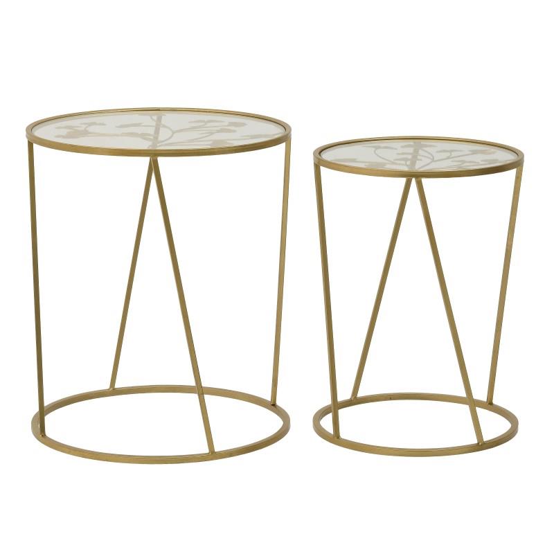 3501610005 STOČIĆ METAL STAKLO ZLATNI SA LISTIĆIMA S/2 40X53 CM