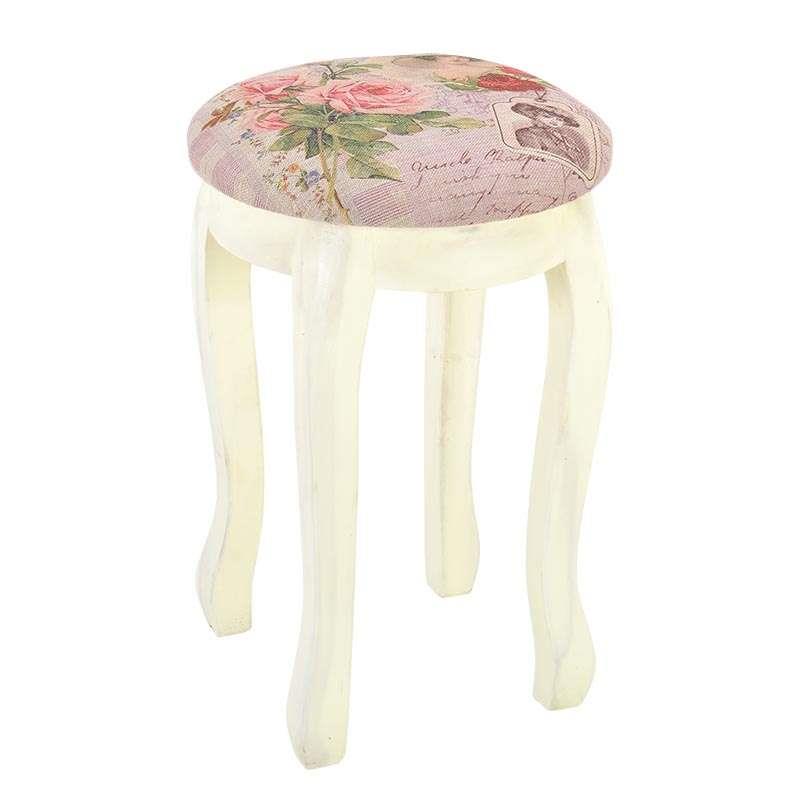 3508700052 STOLICA DRVENA BELA TAPACIRANA PLATNOM CVETNI DEZEN 33*33*48,5cm