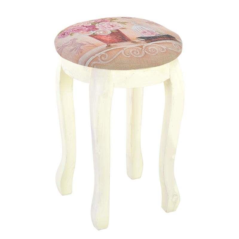 3508700051 STOLICA DRVENA BELA TAPACIRANA PLATNOM CVETNI DEZEN 33*33*48,5cm