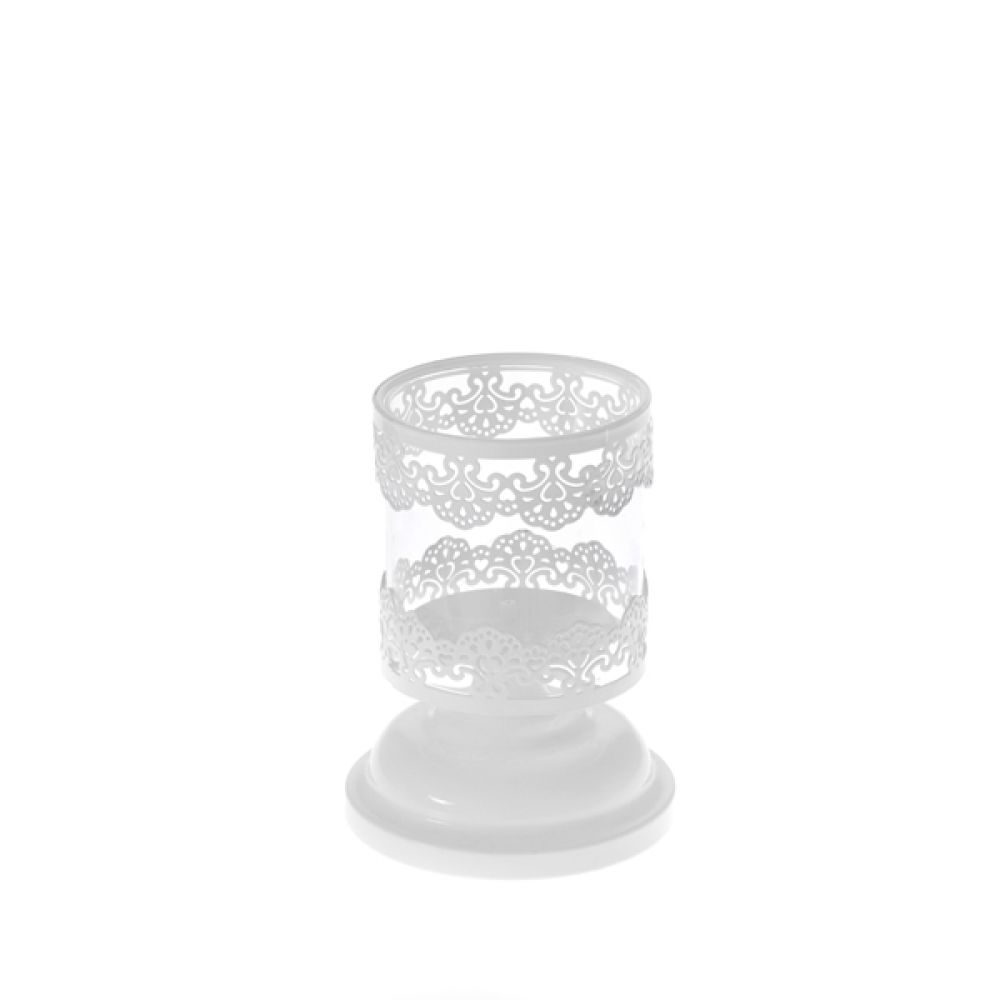48193 SVEĆNJAK METAL-STAKLO BELI 10*18cm
