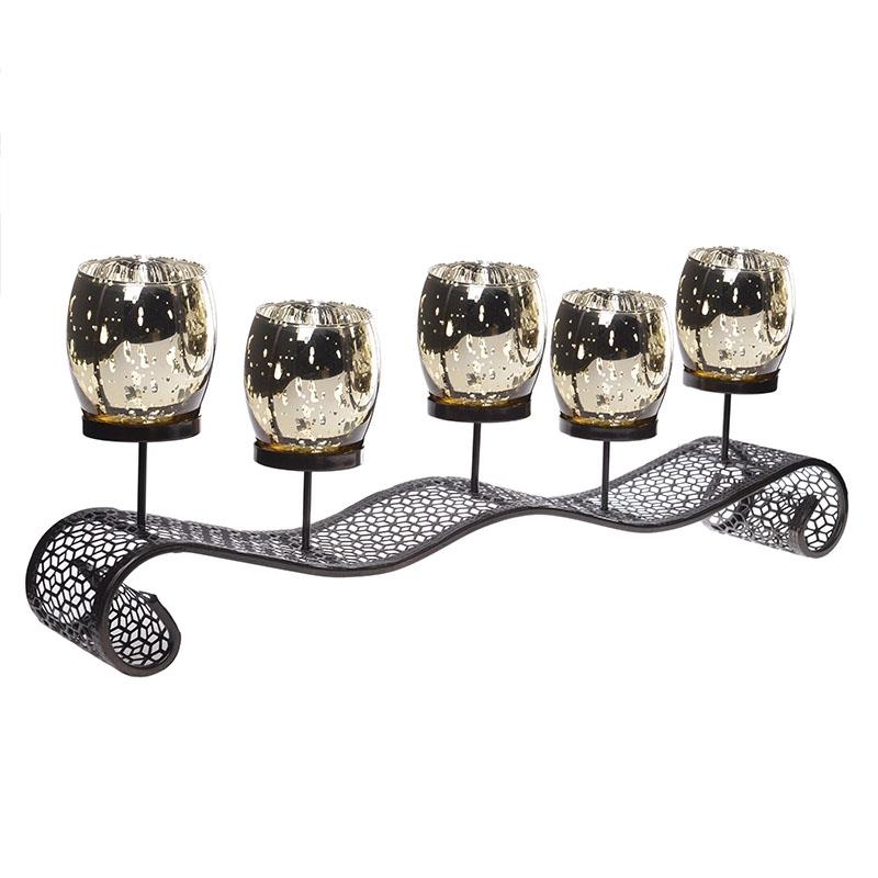 3706240002 SVEĆNJAK METAL-STAKLO BRAON ZA PET SVEĆA 53*15*22cm