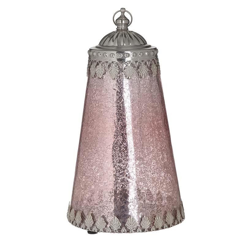 3709120056 SVEĆNJAK METAL-STAKLO SA LED SIJALICAMA ROZE SREBRNI 