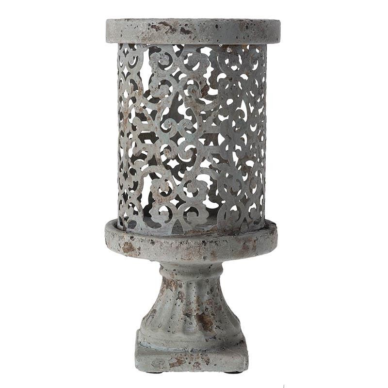 3705020017 SVEĆNJAK METALNI SA STOPOM SIVI 12*12*25cm
