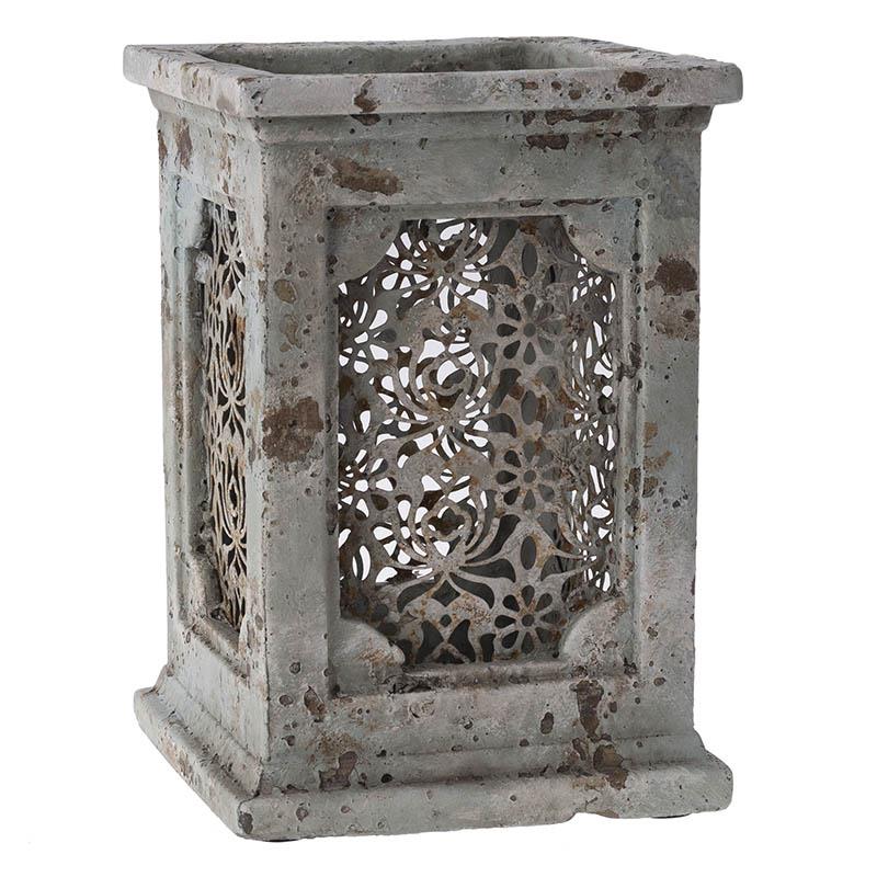 3705020020 SVEĆNJAK METALNI SA STOPOM SIVI 15*15*22cm