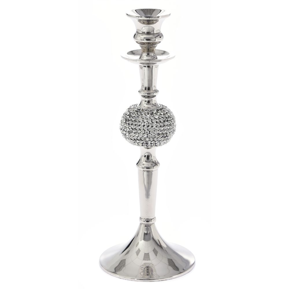 75617 SVEĆNJAK METALNI SREBRNI SA CIRKONIMA 30 CM