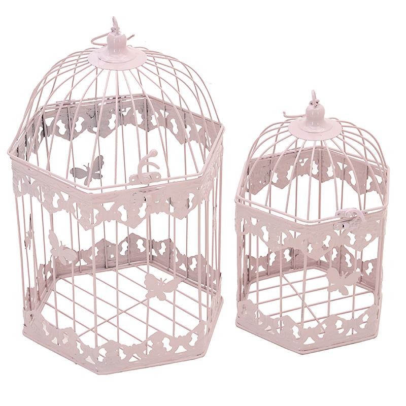 3702070080 SVEĆNJAK METALNI U OBLIKU KAVEZA ROZE S/2 20*20*40cm