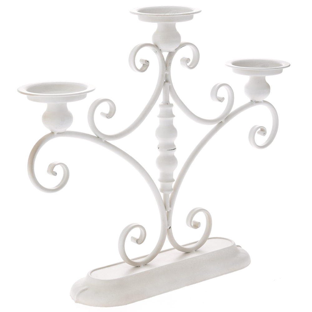 65494 SVEĆNJAK METALNI ZA 3 SVEĆE ANTIK BELI 51*12*44cm