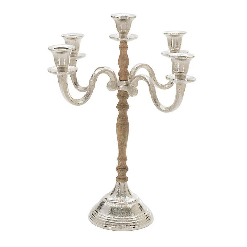 3703880229 SVEĆNJAK SREBRNI OD ALUMINIJUMA SA DRVENIM DETALJIMA 