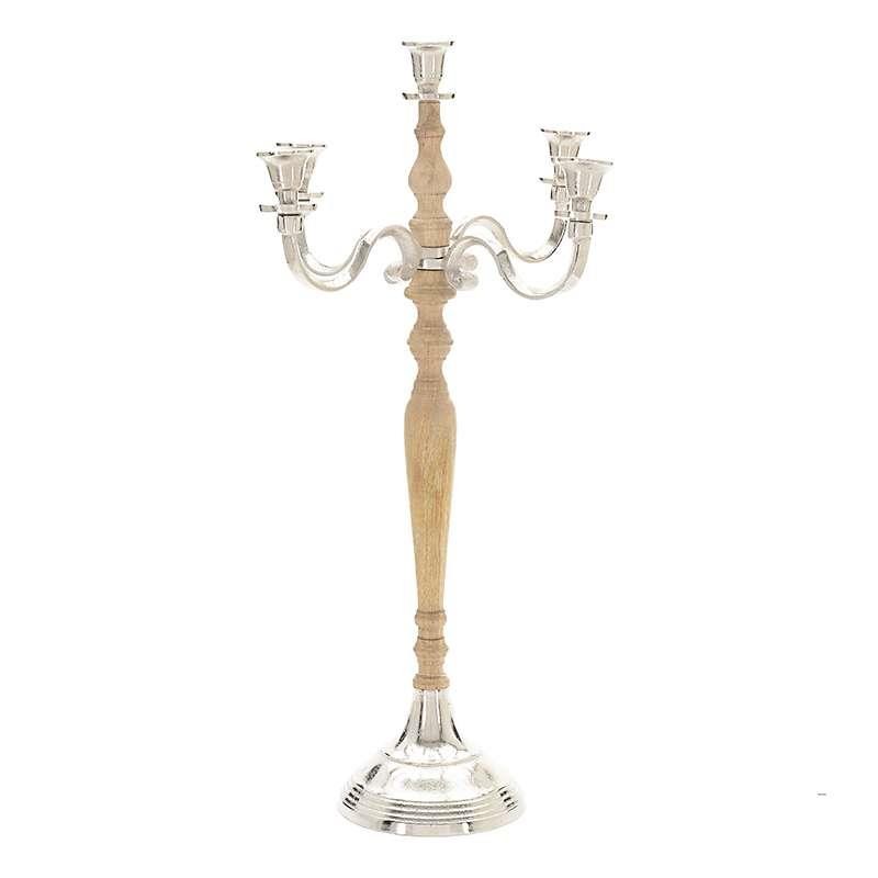 3703880230 SVEĆNJAK SREBRNI OD ALUMINIJUMA SA DRVENIM DETALJIMA 