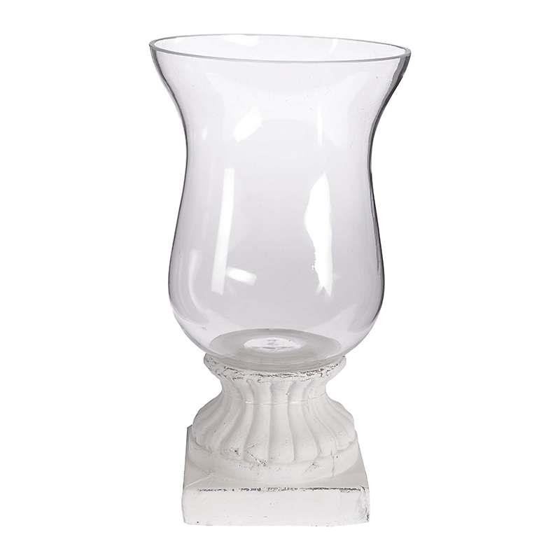 3705070149 SVEĆNJAK STAKLO-KERAMIKA BELI 18*18*32cm