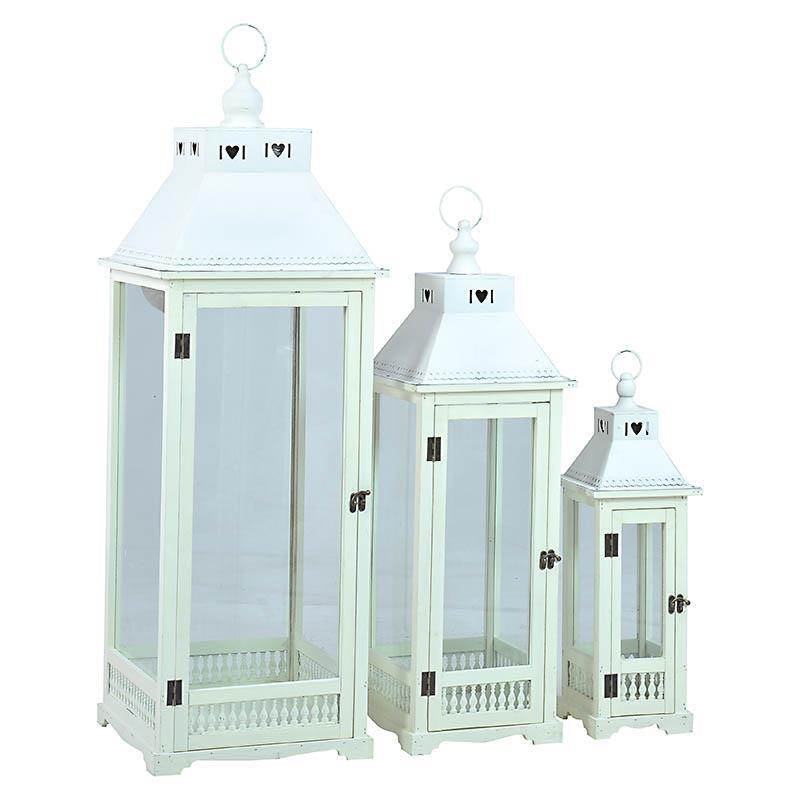 3709060008 SVEĆNJAK U OBLIKU FENJERA BEŽ DRVO-METAL S/3 20*14*50cm