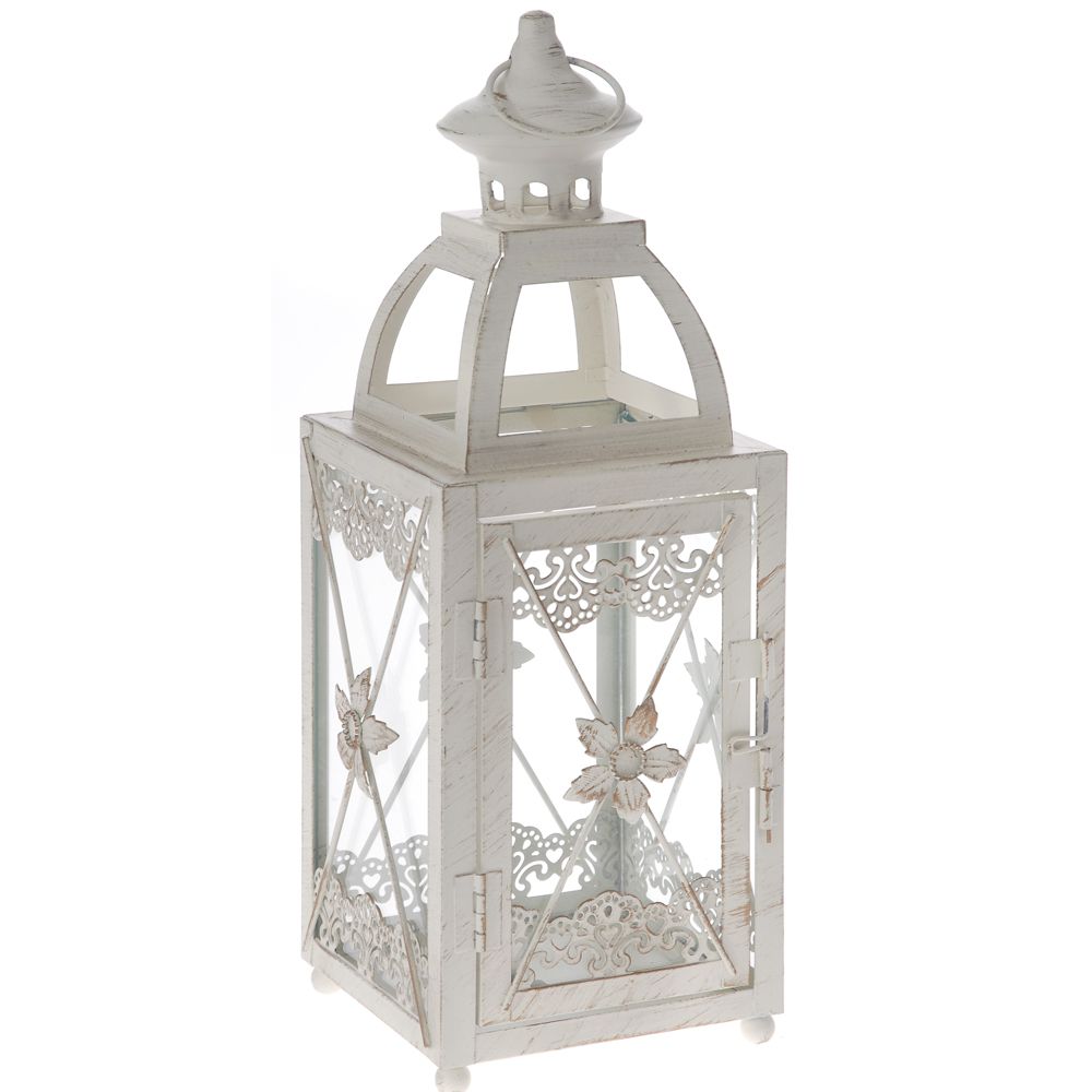 61447 SVEĆNJAK U OBLIKU FENJERA METALNI BELI 12*12*34cm