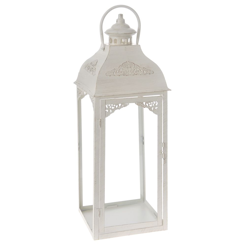 61450 SVEĆNJAK U OBLIKU FENJERA METALNI BELI 19*19*48cm