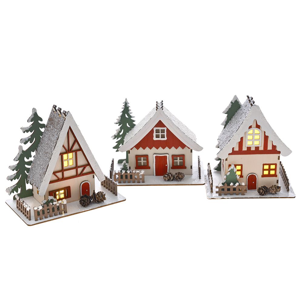 SVETLEĆA CRVENA KUĆA OD DRVETA 3 MODELA 14*15*9/11*15*9/13*13*9 CM